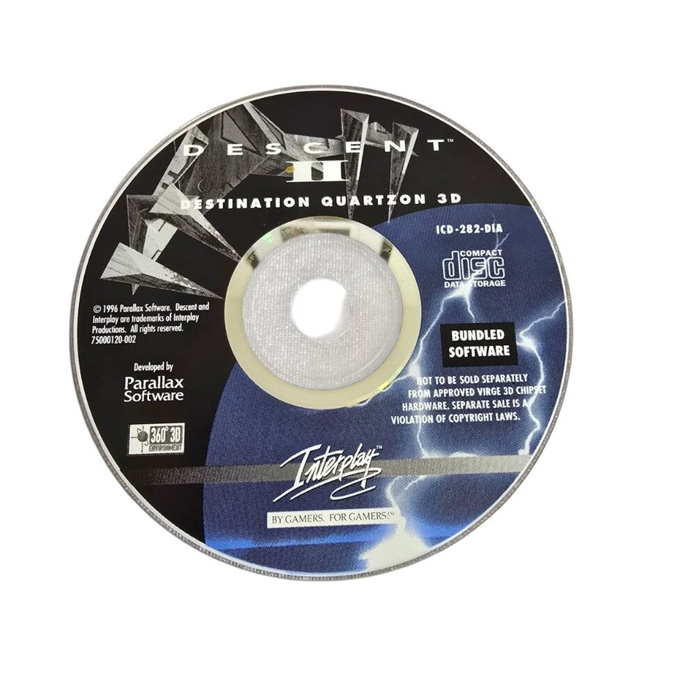 Descent II 2: Destination Quartzon 3D (Windows PC, 1996) Disc ONLY